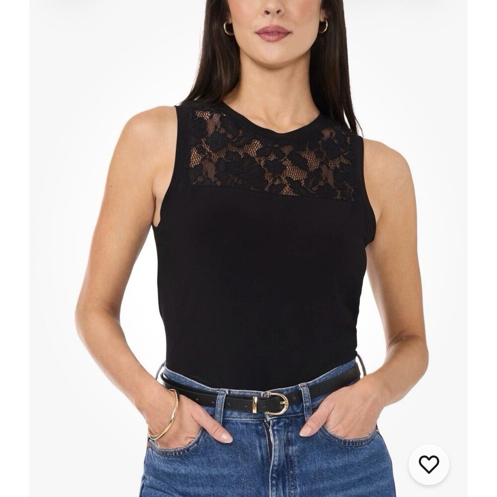 $59 Vince Camuto Women's Lined Lace Tank Top - Rich Black Size L